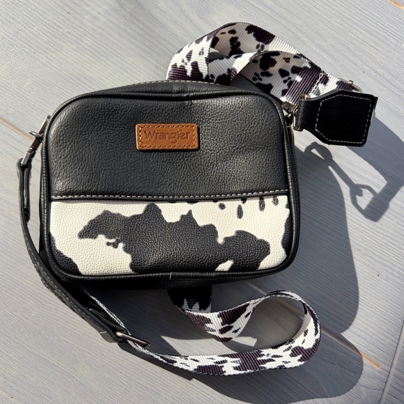 Wrangler Handbags - Wrangler Black and White Cow Print Crossbody Bag